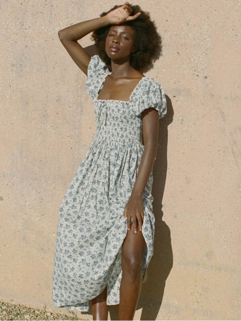 Doen Stanza Dress in Songbird Toile Size‎ Small Blue Floral Puff Sleeve